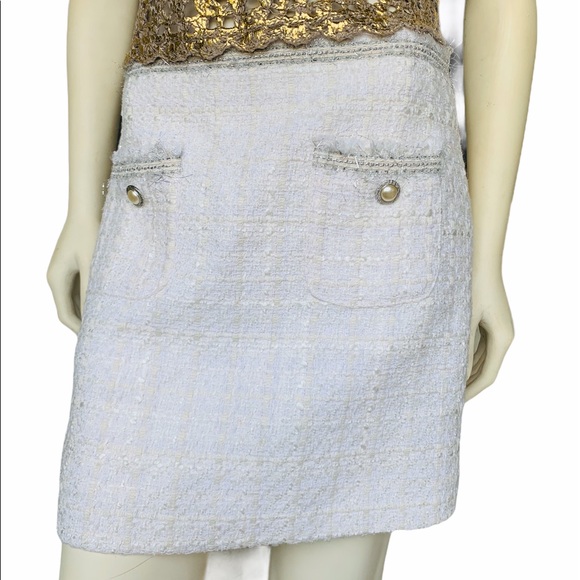 ❌SOLD❌Zara Cream Tweed Silver White Sparkle Skirt - Picture 3 of 8